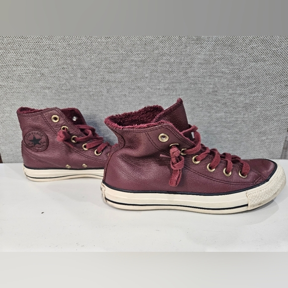 Converse Chuck Taylor All Star Maroon High Top Leather. Faux Fur Lined Sz 6 EUC - Picture 6 of 6